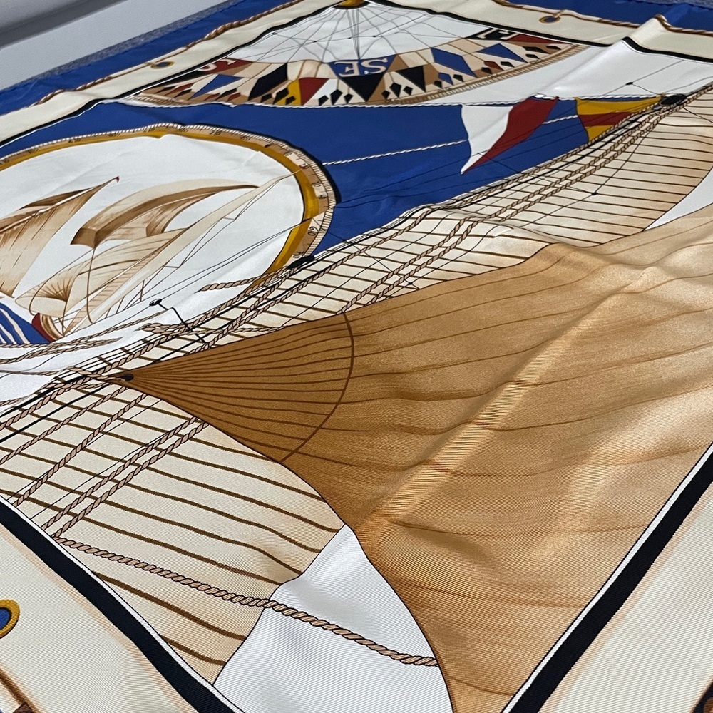 Louis Vuitton Silk Scarf with Nautical Motif in Blue and Cream - Picture 4 of 11